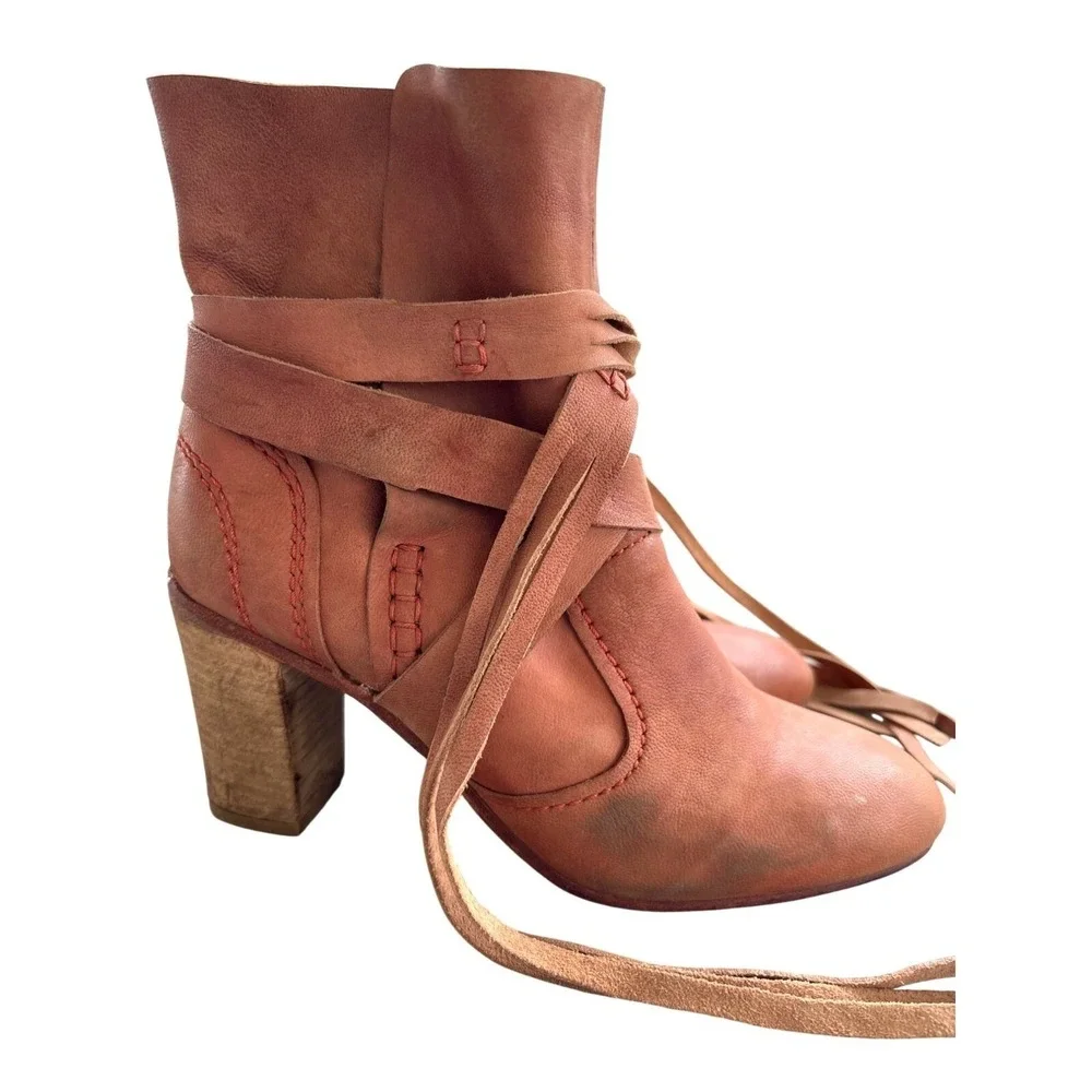 Free People Boots Size 38 / 7.5 Seven Wonders Heel Ankle‎ Booties Leather Rust